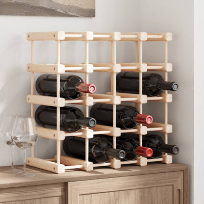 Indu 20 Bottle Solid Wood Floor Wine Bottle Rack in Brown
