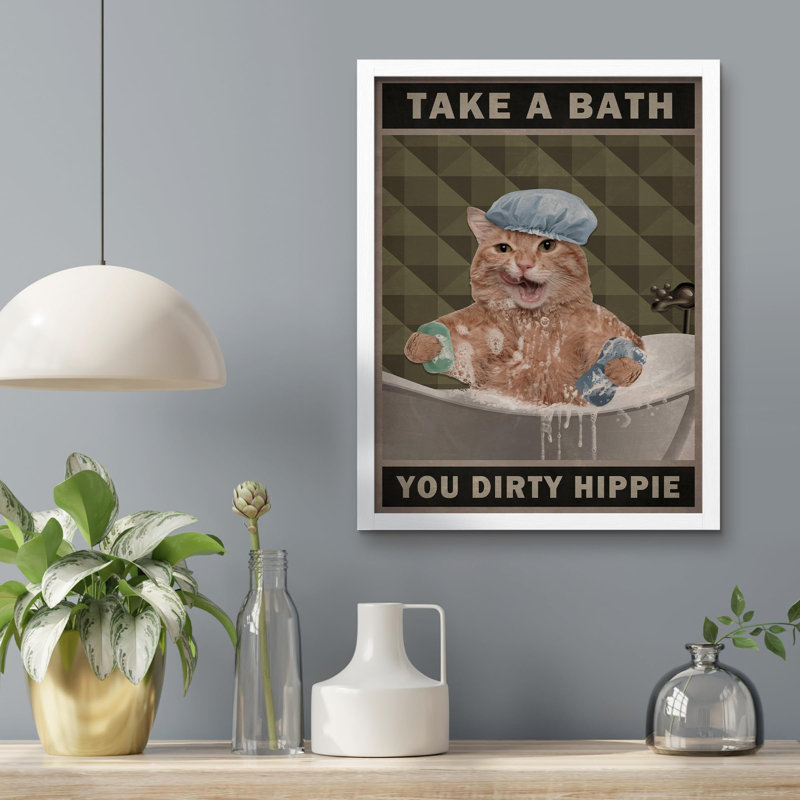 «Funny Cat Quotes Bar Sign» sur papier, Blanc, H 16 po x l 12 po