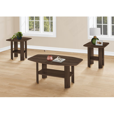 Ensemble de table, ensemble de 3 pièces, café, bout, côté, décor, salon, stratifié noyer, transitionnel
