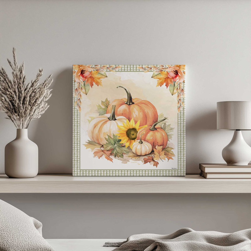 «Fall Pumpkin Floral II» par Nicole DeCamp, reproduction d'art, L 20 po x H 20 po, Ne s’applique pas, Toile tendue