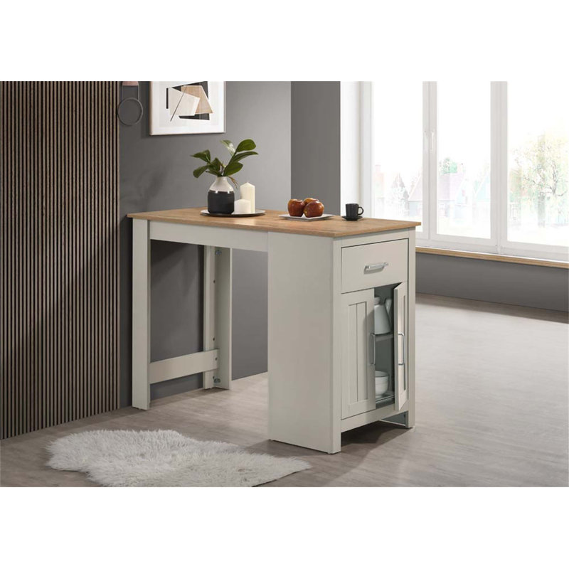 Table de salle à manger à hauteur de comptoir de 47 pouces avec armoire, tiroir et deux tabourets ergonomiques pour les petits espaces