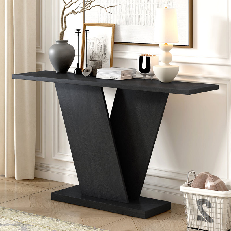 Mirod Console Table With Natural Wood Veneer,V-Base Design For Classic Versatility ,Perfect For Displaying Your Favorite Items, Easy Assembly