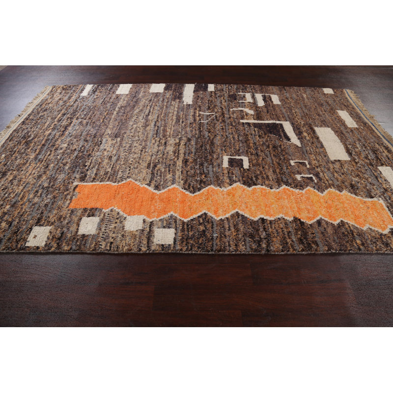 Tapis marocain abstrait en laine noué à la main 7 x 11