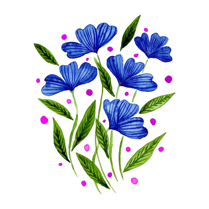 Mignon bouquet floral bleu - peinture sur toile tendue, H 12 po x l 12 po