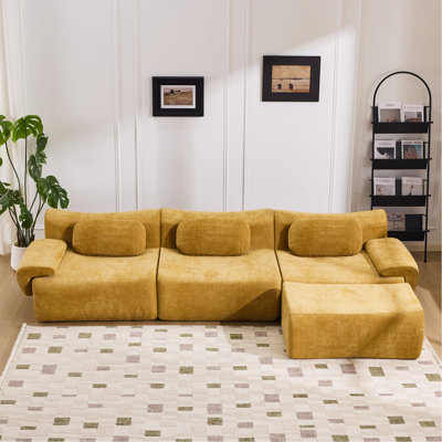 Combinaison modulaire, forme de joint en bambou, fauteuil, très grande compression et assise profonde en chenille 3 + 1 places (avec 3 coussins)