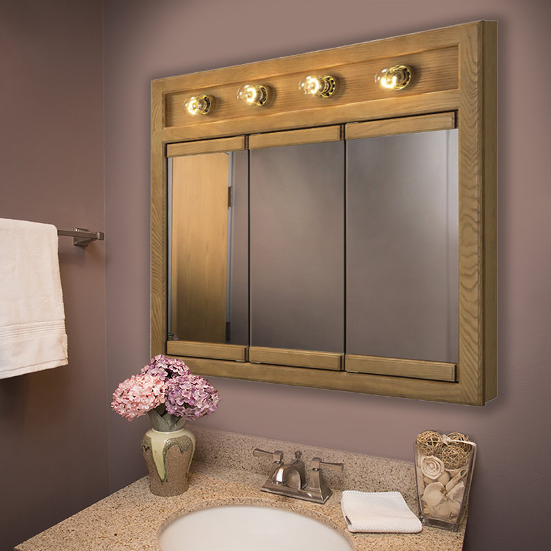 Bathroom Medicine Cabinet, Wall Mounted, Mirror, 30" H x 30" W x 5.13" D, Nutmeg Oak