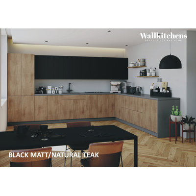 Cuisine complète moderne en panneau de fibres à densité moyenne en bois de teck naturel et noir W 156 