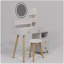 Round Mirror Bedside Cabinet Vanity Table + Cushioned Stool,With 2 AC Power + 2 USB Socket,17" Diameter LED Mirror,Touch Control,3-colour,Brightness Adjustable,Large Desktop,Multi-layer Storage
