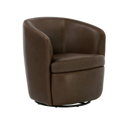 Azurdee Top Grain 100% Genuine Italian Leather Swivel Barrel Chair