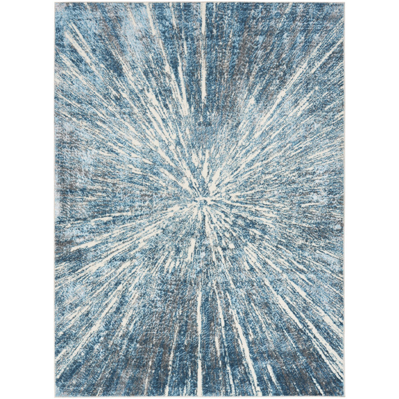 Ebern Designs Rhodes Blue Silver Modern Indoor Rug, Rectangle 3'11" x 5'11"