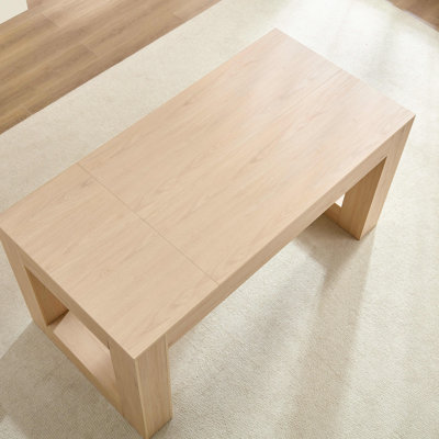 Farmhouse Dining Table for 4-6 People, Rectangular MDF Top Table with Sturdy Wooden Legs, Multi-Purpose Kitchen & Living Room Table, Easy Assembly, Co