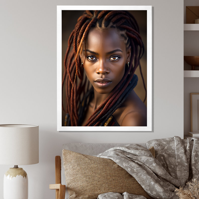 Magnifique beauté traditionnelle africaine sur toile, H 32 po x l 24 po x P 1 po, Cadre simple blanc