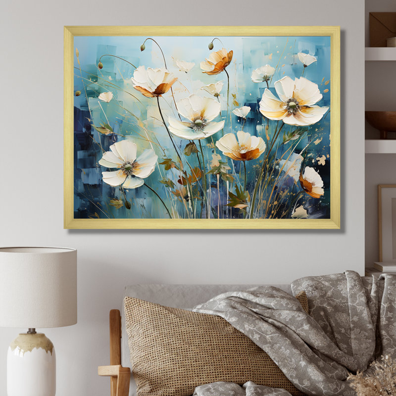 «Misty Flower Meadows I» sur toile, Cadre doré simple, H 30 po x l 40 po x P 1,5 po