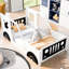 Lit plateforme simple avec roulettes en forme de voiture classique, pin blanc et pour chambre à coucher en forme de voiture et charme de construction-1429351576-1429351577