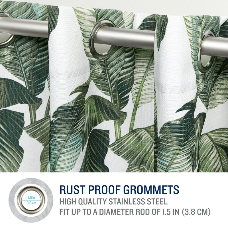 Tropical Fern Light-Filtering Green Polyester Grommet Curtain Panel