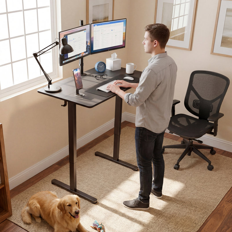 Bureau pour travailler debout électrique à hauteur réglable de 40 pouces, noir, Noir / Noir