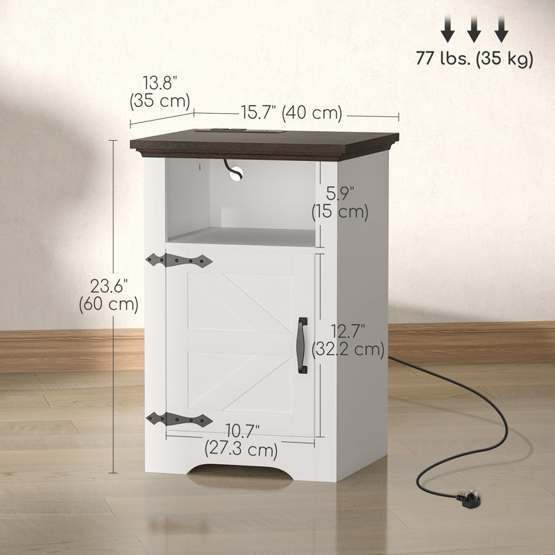 Side Table Set of 2, Nightstand Set with Charging Outlets, White