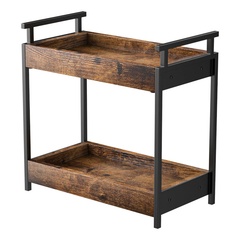 Tablette en bois à 2 niveaux pour accessoires de café, chariot de rangement pour condiments pour la cuisine, organisateur de comptoir de salle de bain, maison, bureau - brun