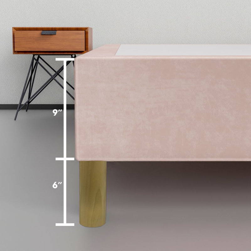 Structure de lit / sommier en bois de qualité supérieure en velours de 15 po avec tête de lit Kassius, pieds en bois durables et élégants, options de couleurs multiples