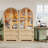 71" High Arched Cabinet With Glass Doors,  Storage Wooden Pantry With 4 Shelves & 2 Drawers, With LED Lighting-1586447005