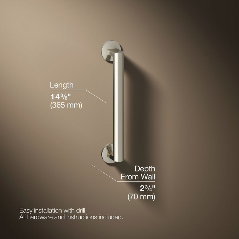 Components In Grab Bar, 12" W, Polished Nickel