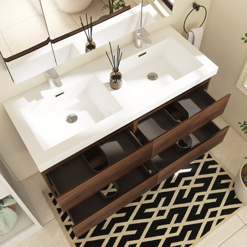 Ensemble de meuble-lavabo double 47 po Angela, Palissandre
