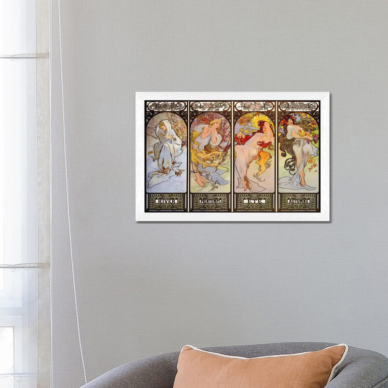Les Saisons by Alphonse Mucha - Painting on Canvas, 66.04 cm H x 45.72 cm W, White