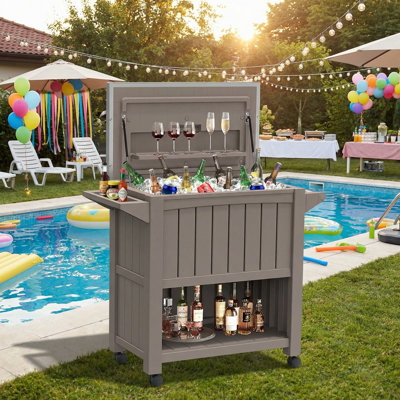 120 Quart Patio Rolling Cooler Cart with  304 Stainless Steel Lid & Lockable Wheels