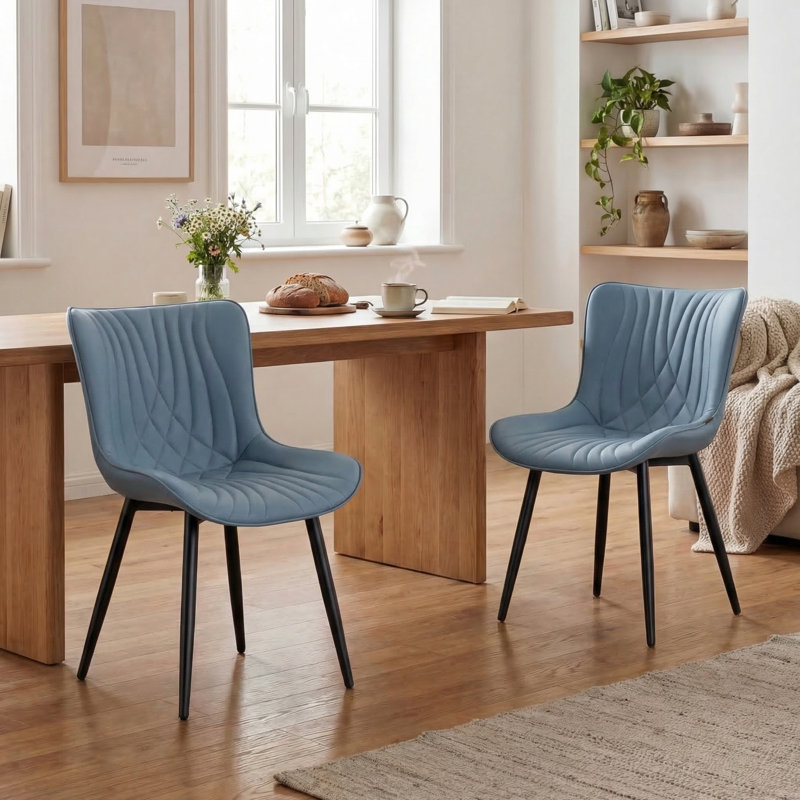 Comfortable Padded Dining Chairs with Back Easy Assembly Upholstered Side Chair, Accent Chairs for Kitchen, Dining Room, Blue