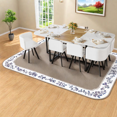 Ensemble de table de salle à manger élégant 9 pièces, simili marbre et cuir, parfait pour les réceptions en famille