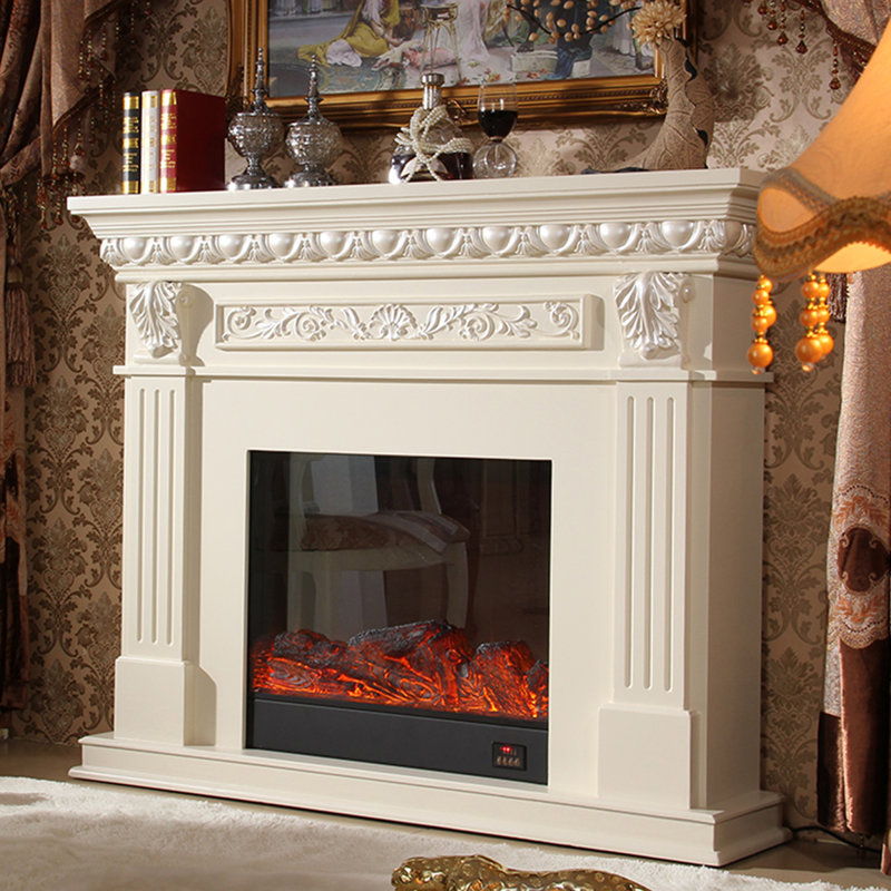 Foyer électrique blanc en bois massif, Blanc