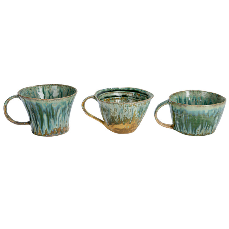 Cleante Stoneware Mug Set with Rust Finish, Multicolor, Set of 3