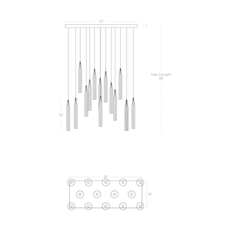 Luminaires suspendus 14 Cristalli, Blanc, H 27 po x l 29 po x P 14 po