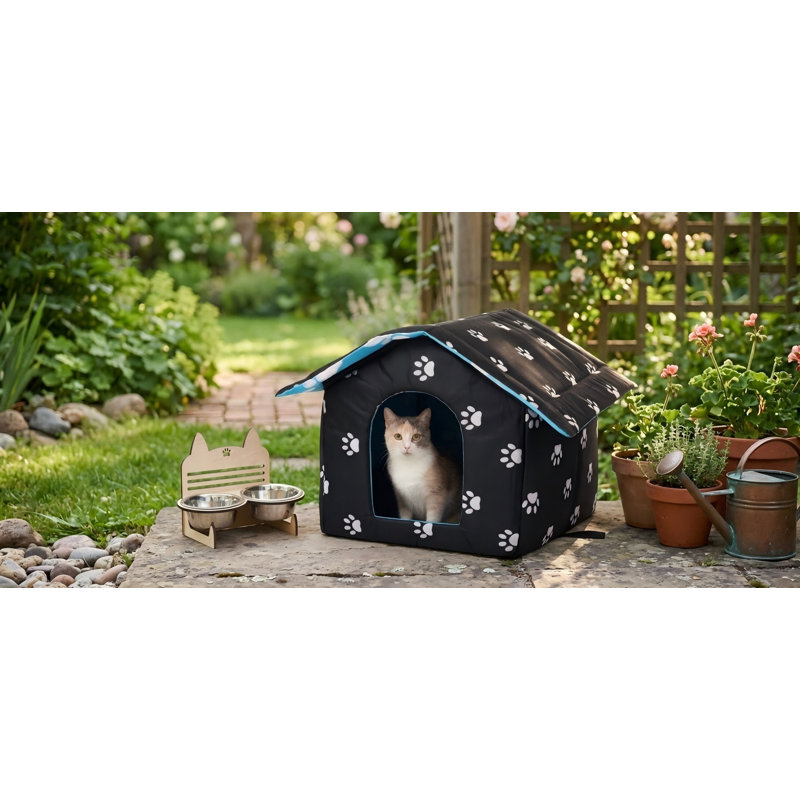 Abri pour chat imperméable et pliable pour chats perdus, maison pour animaux portable avec couverture auto-chauffante et 3 piquets de tente, taille S