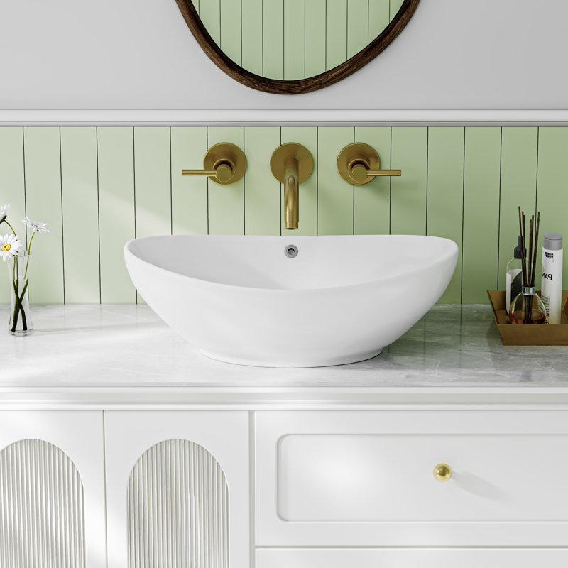 Eclisse 23.25"W x 15.4"D Vitreous China Oval Bathroom Vessel Sink with Overflow