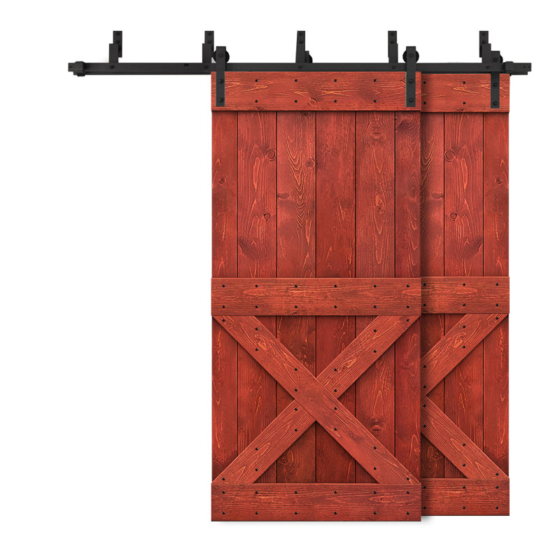 Porte de grange en bois peint, 38 po x 84 po, Noir, Rouge cerise