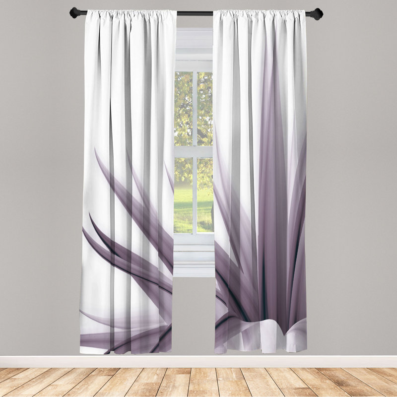 Microfiber Floral Semi-Sheer Rod Pocket Curtain Panels, 28" W x 95" L, Purple/Gray