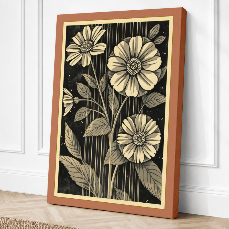 Daisy Study Botanical - Wrapped Canvas, 36x24 - 91.4 x 61.0 cm, Terracotta Border