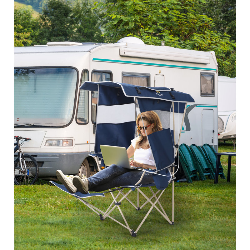Outdoor Camping Chair with Canopy & 30W Solar Panel, Portable Camping, Beach & Sports Chair with Removable Footrest (Blue 1-Pack)