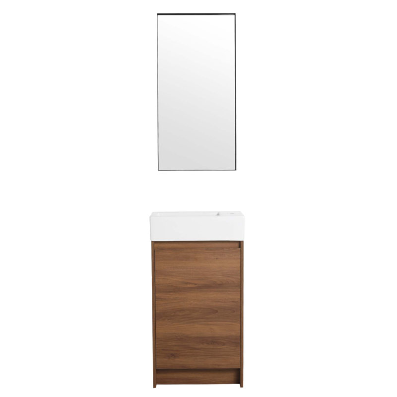Meuble-lavabo autoportant de 18 pouces avec lavabo simple et portes à fermeture douce, parfait pour les petites salles de bain