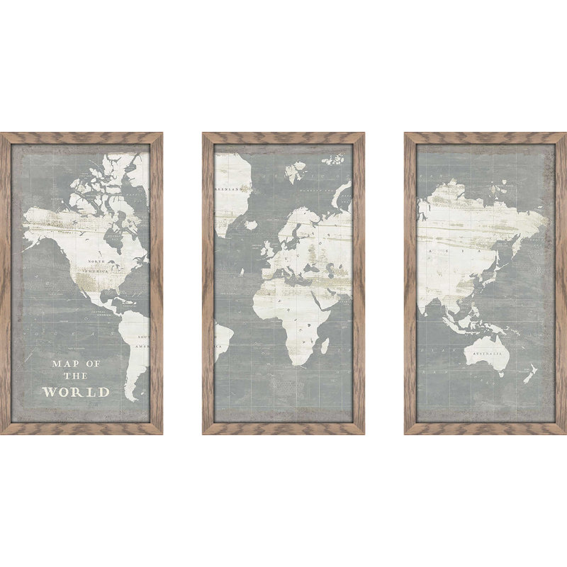 «Slate World Map» par Sue Schlabach, impression sur acrylique 3 pièces, H 25,5 po x l 40,5 po x P 1 po