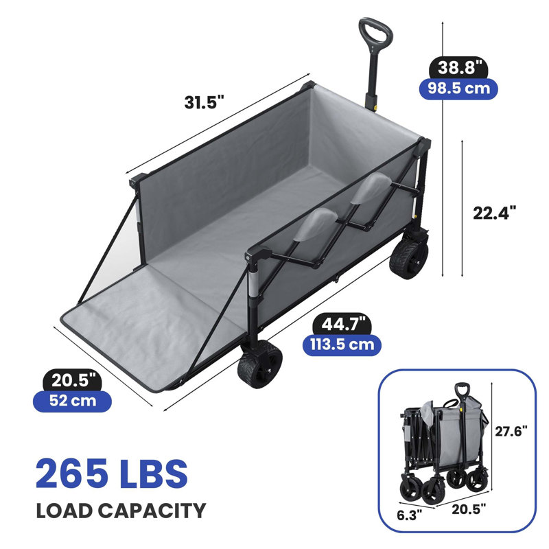 265 LBS Folding Tailgating Wagon, Beach Wagon, Garden Cart, Multifunction Outdoor Cart with Expandable Tailgate