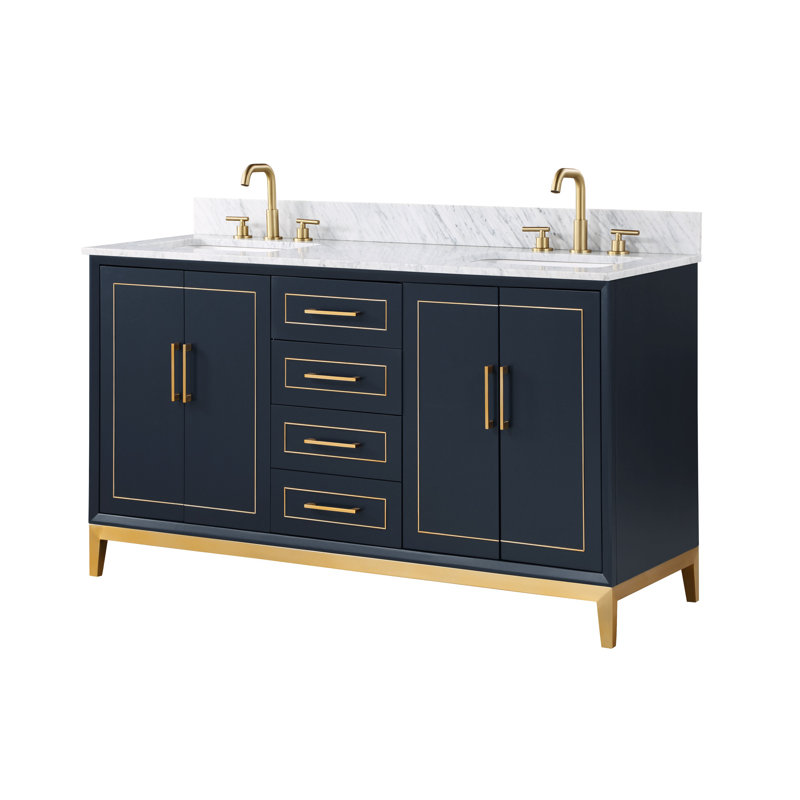 Gracie 60'' W Double Vanity, Carrara Marble, Pacific Blue