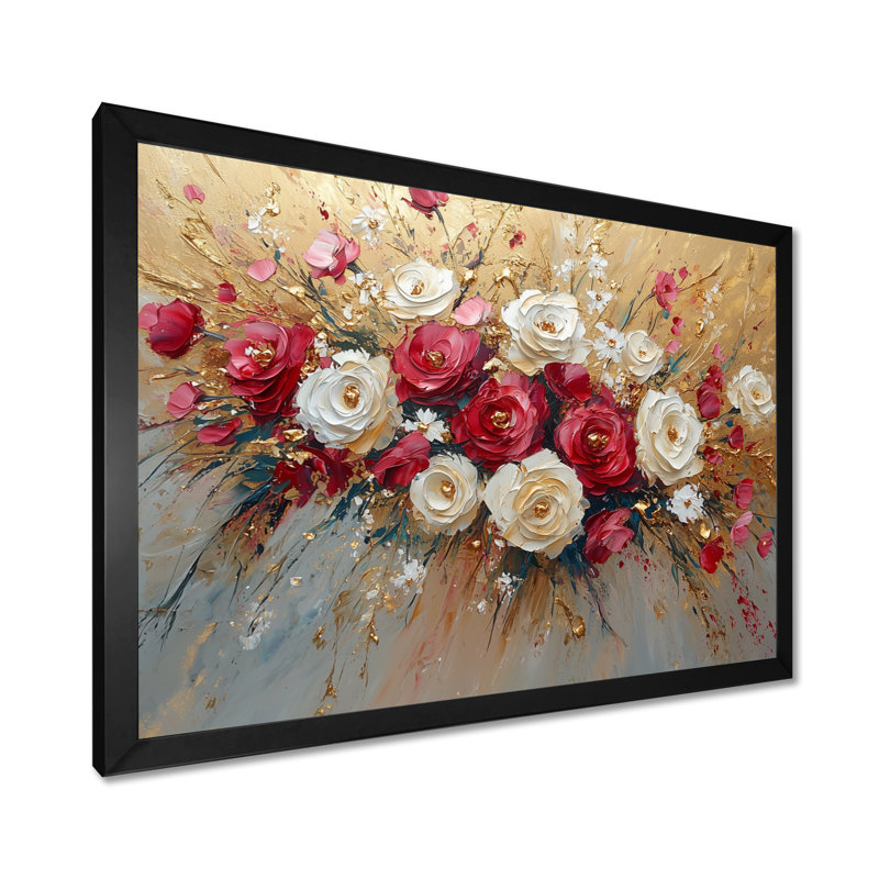 Fleurs sauvages et rose automne harmonie - roses, art mural, H 24 po x l 32 po, Cadre simple, Noir