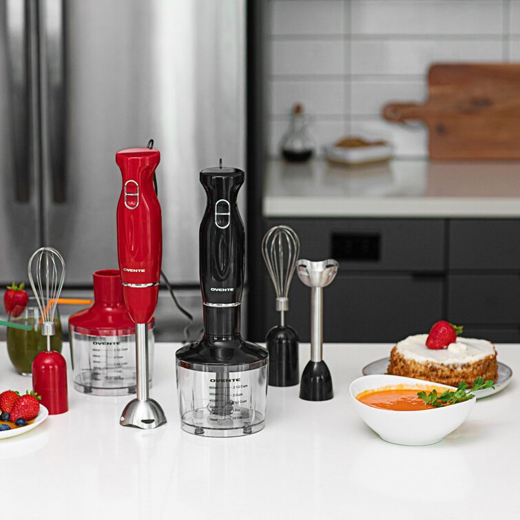 Ovente Immersion Hand Blender, Black, Red or White (HS560 Series)