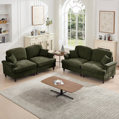 2 Piece Modular Couch Living Room Sofa Set With Arms And Removable Ruffles Pleats Skirts And Spindle Legs, 2 Seater Sofa, 2-Seat Loveseat Sofa Sets