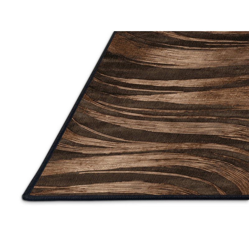 Machine Washable Abstract Brown Area Rug, Round 5'