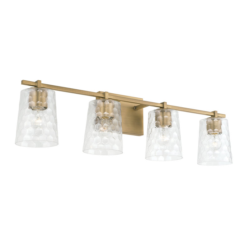 Aged Brass and Clear Glass 4-Light Vanity Fixture