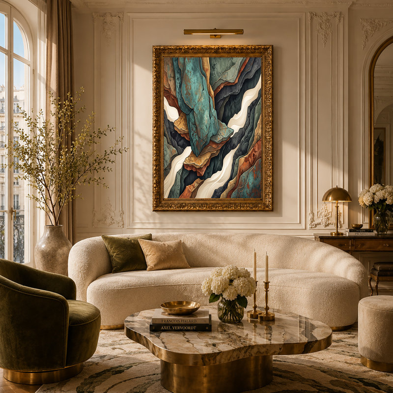 Art mural sur toile bleu sarcelle et rouille, H 32 po x l 48 po