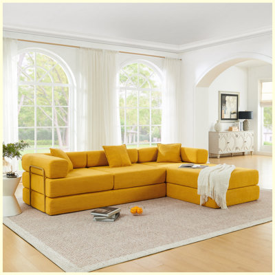 Sofa 108'' Modular Sectional Sofa with L-Shape Chaise, Boneless Cloud Couch with Deep Seat, Sponge Compression Sofas No Assembly Required, Modern Sofa Fold-Out Sofa Bed,With Removable Backrest
